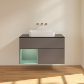 Тумба под раковину Villeroy & Boch Finion 100х50,1 см с подсветкой МДФ антрацит матовый лак/стекло черное  матовое F652GMGK