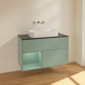 Тумба под раковину Villeroy & Boch Finion 100х50,1 см с подсветкой МДФ оливковый матовый лак/стекло черное матовое F652GMGM