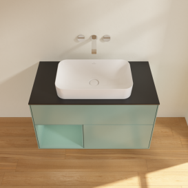 Тумба под раковину Villeroy & Boch Finion 100х50,1 см с подсветкой МДФ оливковый матовый лак/стекло черное матовое F652GMGM