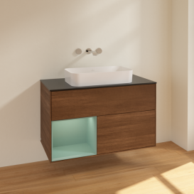 Тумба под раковину Villeroy & Boch Finion 100х50,1 см с подсветкой МДФ шпон грецкого ореха/стекло черное матовое F652GMGN