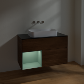 Тумба под раковину Villeroy & Boch Finion 100х50,1 см с подсветкой МДФ шпон грецкого ореха/стекло черное матовое F652GMGN