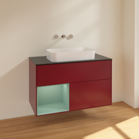 Тумба под раковину Villeroy & Boch Finion 100х50,1 см с подсветкой МДФ пион матовый лак/стекло черное матовое F652GMHB