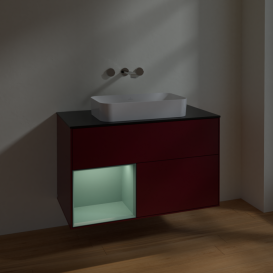 Тумба под раковину Villeroy & Boch Finion 100х50,1 см с подсветкой МДФ пион матовый лак/стекло черное матовое F652GMHB