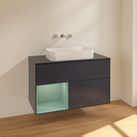 Тумба под раковину Villeroy & Boch Finion 100х50,1 см с подсветкой МДФ темно-синий матовый лак/стекло черное матовое F652GMHG