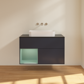 Тумба под раковину Villeroy & Boch Finion 100х50,1 см с подсветкой МДФ темно-синий матовый лак/стекло черное матовое F652GMHG