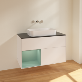 Тумба под раковину Villeroy & Boch Finion 100х50,1 см с подсветкой МДФ белый матовый лак/стекло черное матовое F652GMMT