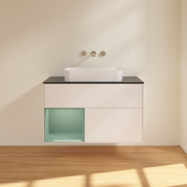 Тумба под раковину Villeroy & Boch Finion 100х50,1 см с подсветкой МДФ белый матовый лак/стекло черное матовое F652GMMT