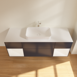 Тумба под раковину Villeroy & Boch Finion 160х50,1 см с подсветкой МДФ темно-синий матовый лак/стекло белое матовое F331MTHG