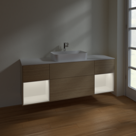 Тумба под раковину Villeroy & Boch Finion 160х50,1 см с подсветкой МДФ шпон дуба/стекло белое матовое F331MTPC