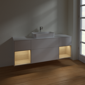 Тумба под раковину Villeroy & Boch Finion 160х50,1 см с подсветкой МДФ глянцевый белый лак/стекло белое матовое F331PCGF