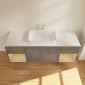 Тумба под раковину Villeroy & Boch Finion 160х50,1 см с подсветкой МДФ антрацит матовый лак/стекло белое матовое F331PCGK