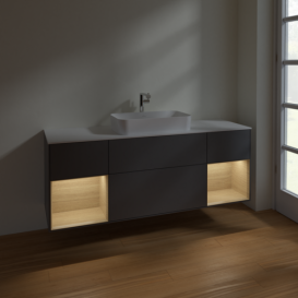 Тумба под раковину Villeroy & Boch Finion 160х50,1 см с подсветкой МДФ антрацит матовый лак/стекло белое матовое F331PCGK