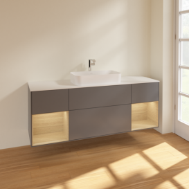 Тумба под раковину Villeroy & Boch Finion 160х50,1 см с подсветкой МДФ антрацит матовый лак/стекло белое матовое F331PCGK