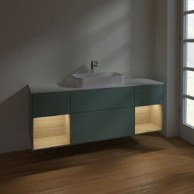 Тумба под раковину Villeroy & Boch Finion 160х50,1 см с подсветкой МДФ оливковый матовый лак/стекло белое матовое F331PCGM