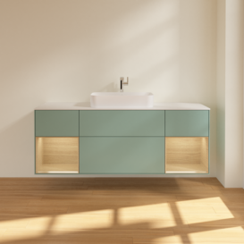 Тумба под раковину Villeroy & Boch Finion 160х50,1 см с подсветкой МДФ оливковый матовый лак/стекло белое матовое F331PCGM