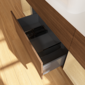 Тумба под раковину Villeroy & Boch Finion 160х50,1 см с подсветкой МДФ шпон грецкого ореха/стекло белое матовое F331PCGN