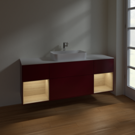 Тумба под раковину Villeroy & Boch Finion 160х50,1 см с подсветкой МДФ пион матовый лак/стекло белое матовое F331PCHB