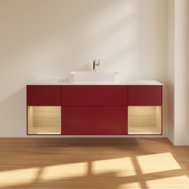 Тумба под раковину Villeroy & Boch Finion 160х50,1 см с подсветкой МДФ пион матовый лак/стекло белое матовое F331PCHB