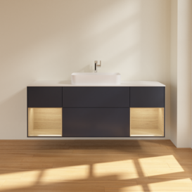 Тумба под раковину Villeroy & Boch Finion 160х50,1 см с подсветкой МДФ темно-синий матовый лак/стекло белое матовое F331PCHG