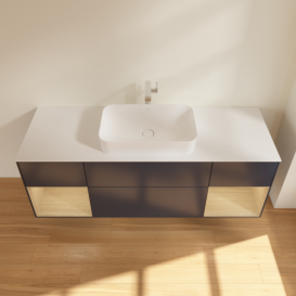 Тумба под раковину Villeroy & Boch Finion 160х50,1 см с подсветкой МДФ темно-синий матовый лак/стекло белое матовое F331PCHG