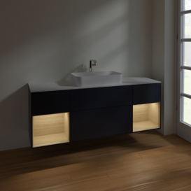Тумба под раковину Villeroy & Boch Finion 160х50,1 см с подсветкой МДФ темно-синий матовый лак/стекло белое матовое F331PCHG