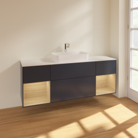 Тумба под раковину Villeroy & Boch Finion 160х50,1 см с подсветкой МДФ темно-синий матовый лак/стекло белое матовое F331PCHG