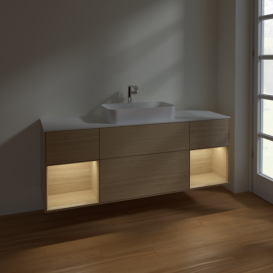 Тумба под раковину Villeroy & Boch Finion 160х50,1 см с подсветкой МДФ шпон дуба/стекло белое матовое F331PCPC
