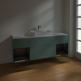 Тумба под раковину Villeroy & Boch Finion 160х50,1 см с подсветкой МДФ оливковый матовый лак/стекло белое матовое F331PDGM