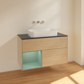 Тумба под раковину Villeroy & Boch Finion 100х50,1 см с подсветкой МДФ шпон дуба/стекло черное матовое F652GMPC