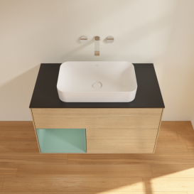 Тумба под раковину Villeroy & Boch Finion 100х50,1 см с подсветкой МДФ шпон дуба/стекло черное матовое F652GMPC