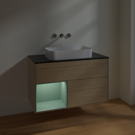 Тумба под раковину Villeroy & Boch Finion 100х50,1 см с подсветкой МДФ шпон дуба/стекло черное матовое F652GMPC