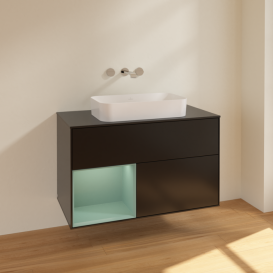 Тумба под раковину Villeroy & Boch Finion 100х50,1 см с подсветкой МДФ черный матовый лак/стекло черное матовое F652GMPD