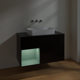 Тумба под раковину Villeroy & Boch Finion 100х50,1 см с подсветкой МДФ черный матовый лак/стекло черное матовое F652GMPD