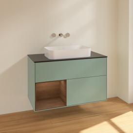 Тумба под раковину Villeroy & Boch Finion 100х50,1 см с подсветкой МДФ оливковый матовый лак/стекло черное матовое F652GNGM