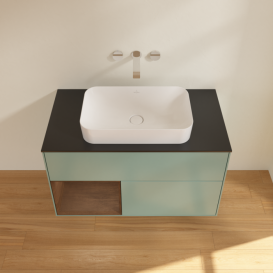 Тумба под раковину Villeroy & Boch Finion 100х50,1 см с подсветкой МДФ оливковый матовый лак/стекло черное матовое F652GNGM