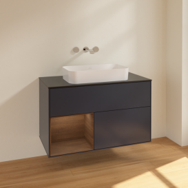 Тумба под раковину Villeroy & Boch Finion 100х50,1 см с подсветкой МДФ темно-синий матовый лак/стекло черное матовое F652GNHG
