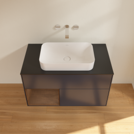 Тумба под раковину Villeroy & Boch Finion 100х50,1 см с подсветкой МДФ темно-синий матовый лак/стекло черное матовое F652GNHG
