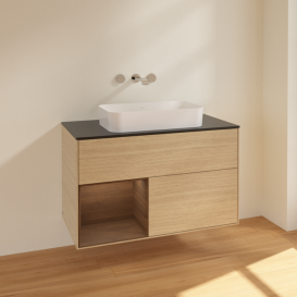 Тумба под раковину Villeroy & Boch Finion 100х50,1 см с подсветкой МДФ шпон дуба/стекло черное матовое F652GNPC