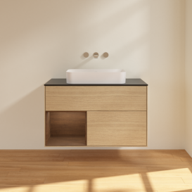 Тумба под раковину Villeroy & Boch Finion 100х50,1 см с подсветкой МДФ шпон дуба/стекло черное матовое F652GNPC