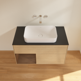 Тумба под раковину Villeroy & Boch Finion 100х50,1 см с подсветкой МДФ шпон дуба/стекло черное матовое F652GNPC