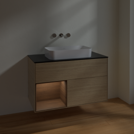 Тумба под раковину Villeroy & Boch Finion 100х50,1 см с подсветкой МДФ шпон дуба/стекло черное матовое F652GNPC