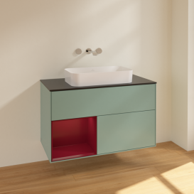 Тумба под раковину Villeroy & Boch Finion 100х50,1 см с подсветкой МДФ оливковый матовый лак/стекло черное матовое F652HBGM