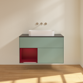 Тумба под раковину Villeroy & Boch Finion 100х50,1 см с подсветкой МДФ оливковый матовый лак/стекло черное матовое F652HBGM