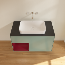 Тумба под раковину Villeroy & Boch Finion 100х50,1 см с подсветкой МДФ оливковый матовый лак/стекло черное матовое F652HBGM