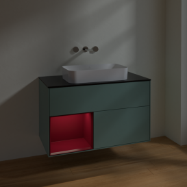 Тумба под раковину Villeroy & Boch Finion 100х50,1 см с подсветкой МДФ оливковый матовый лак/стекло черное матовое F652HBGM