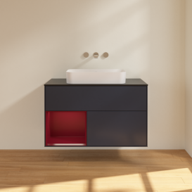 Тумба под раковину Villeroy & Boch Finion 100х50,1 см с подсветкой МДФ темно-синий матовый лак/стекло черное матовое F652HBHG