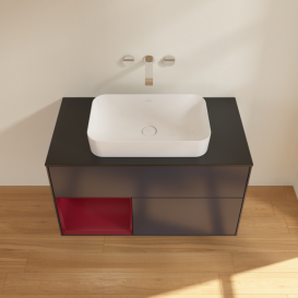 Тумба под раковину Villeroy & Boch Finion 100х50,1 см с подсветкой МДФ темно-синий матовый лак/стекло черное матовое F652HBHG