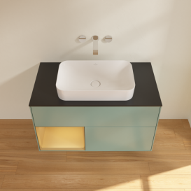 Тумба под раковину Villeroy & Boch Finion 100х50,1 см с подсветкой МДФ оливковый матовый лак/стекло черное матовое F652HFGM