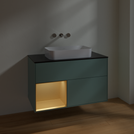 Тумба под раковину Villeroy & Boch Finion 100х50,1 см с подсветкой МДФ оливковый матовый лак/стекло черное матовое F652HFGM