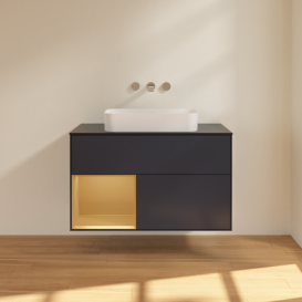 Тумба под раковину Villeroy & Boch Finion 100х50,1 см с подсветкой МДФ темно-синий матовый лак/стекло черное матовое F652HFHG